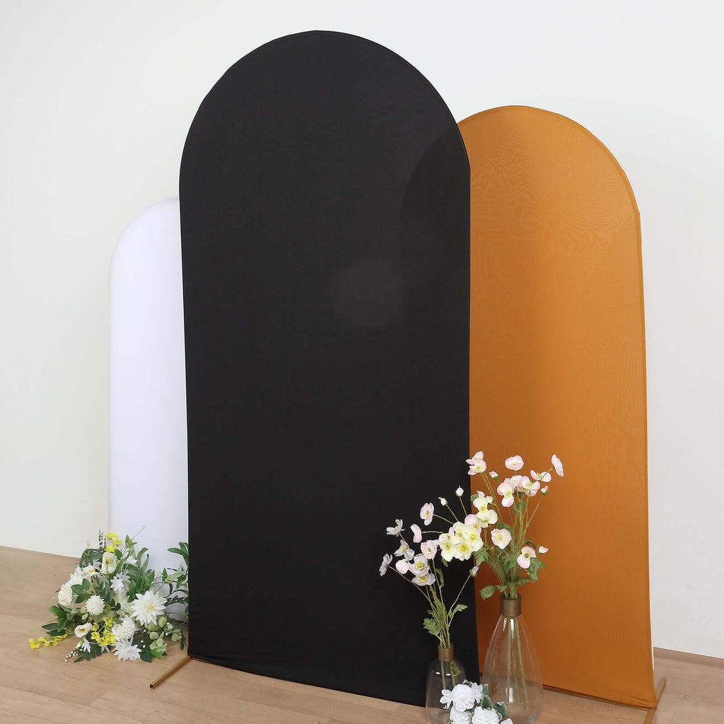 7ft Matte Black Spandex Fitted Chiara Backdrop Stand Cover For Round Top Wedding Arch - Bell Racket Store