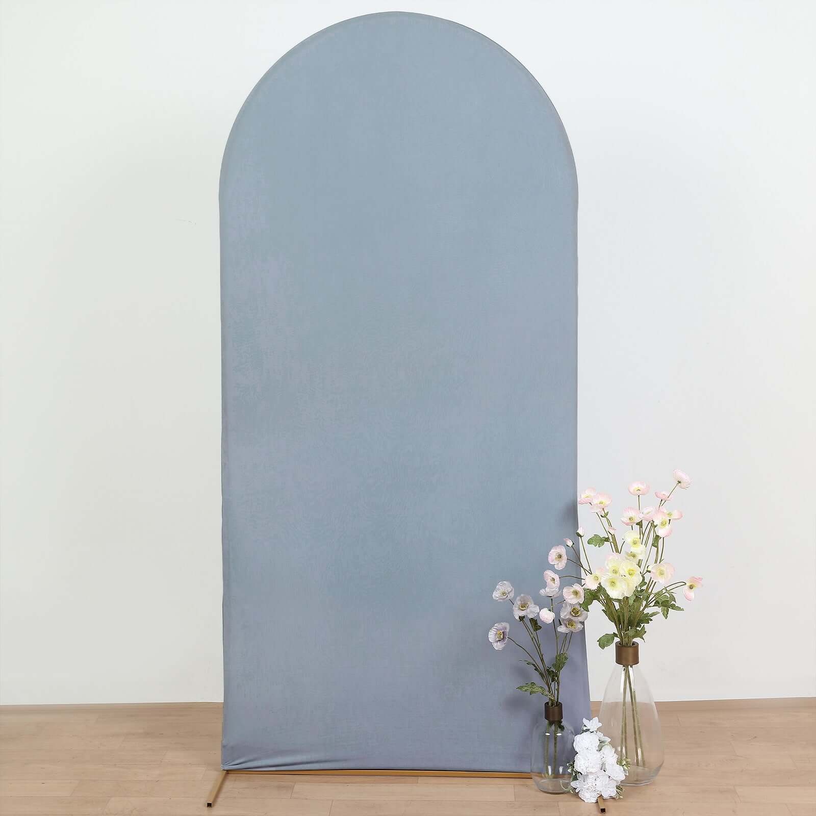 7ft Matte Dusty Blue Spandex Fitted Chiara Backdrop Stand Cover For Round Top Wedding Arch - Bell Racket Store