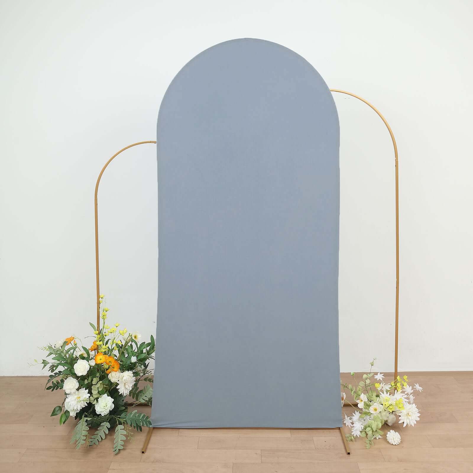 7ft Matte Dusty Blue Spandex Fitted Chiara Backdrop Stand Cover For Round Top Wedding Arch - Bell Racket Store