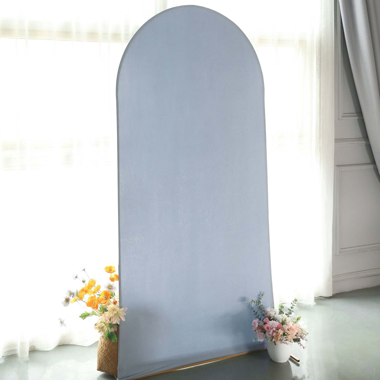 7ft Matte Dusty Blue Spandex Fitted Chiara Backdrop Stand Cover For Round Top Wedding Arch - Bell Racket Store