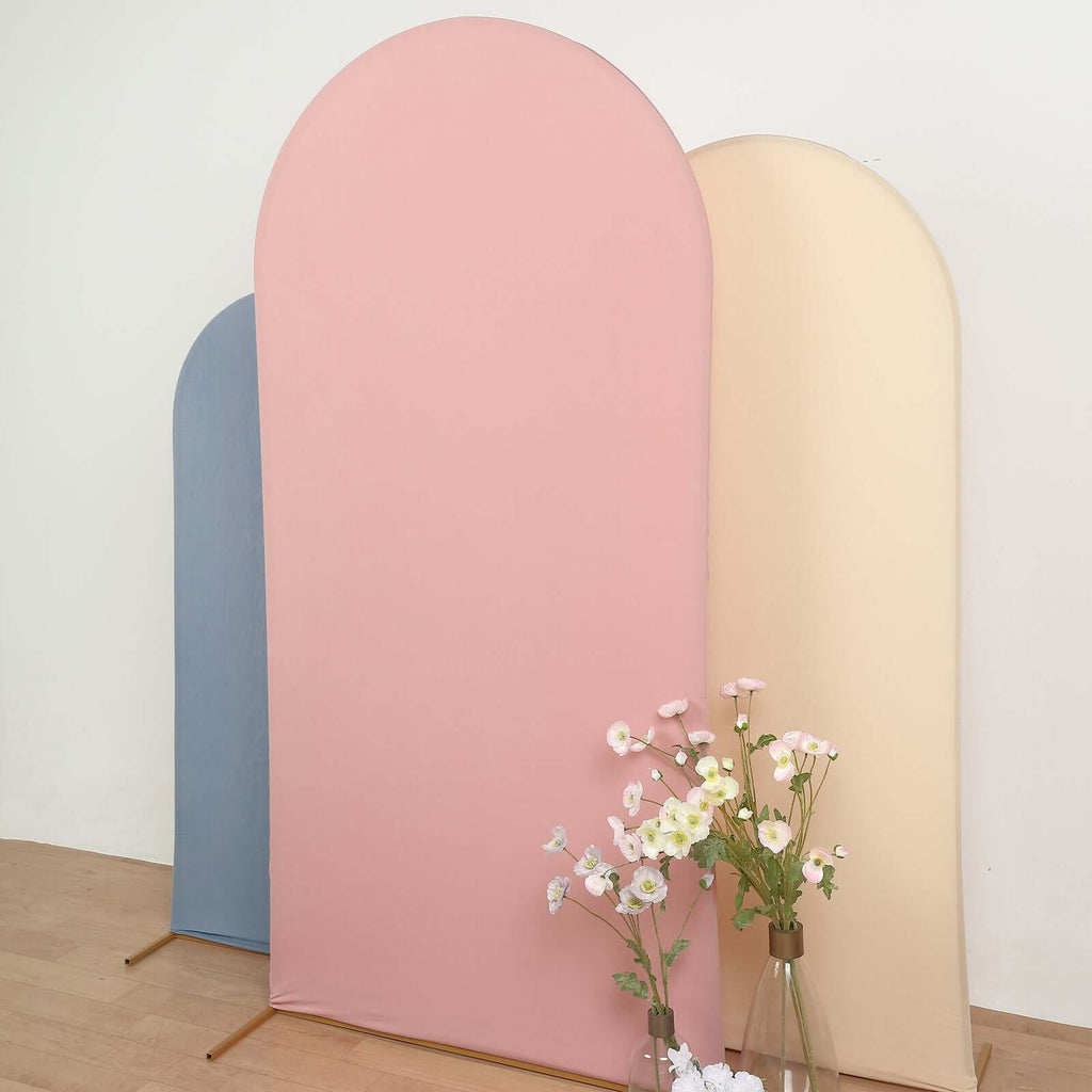 7ft Matte Dusty Rose Spandex Fitted Chiara Backdrop Stand Cover For Round Top Wedding Arch - Bell Racket Store