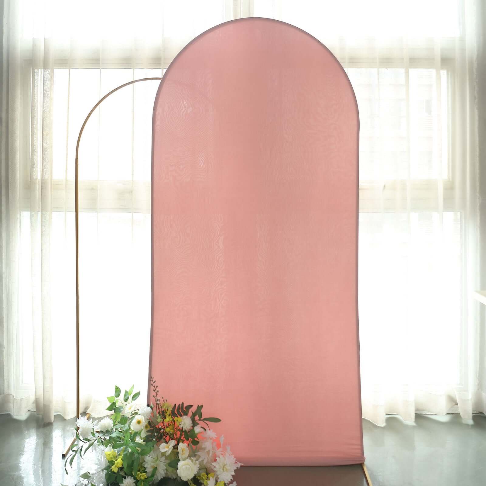 7ft Matte Dusty Rose Spandex Fitted Chiara Backdrop Stand Cover For Round Top Wedding Arch - Bell Racket Store