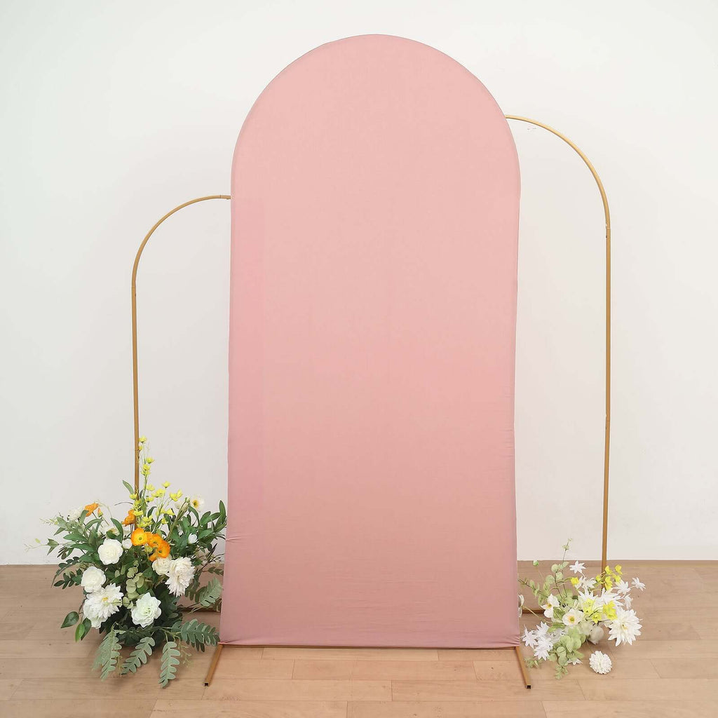 7ft Matte Dusty Rose Spandex Fitted Chiara Backdrop Stand Cover For Round Top Wedding Arch - Bell Racket Store