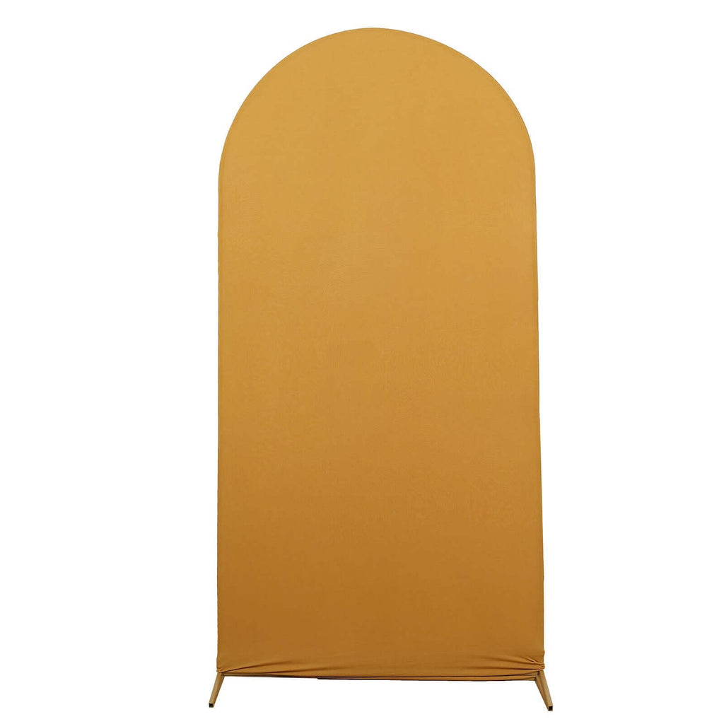 7ft Matte Gold Spandex Fitted Chiara Backdrop Stand Cover For Round Top Wedding Arch - Bell Racket Store