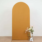 7ft Matte Gold Spandex Fitted Chiara Backdrop Stand Cover For Round Top Wedding Arch - Bell Racket Store