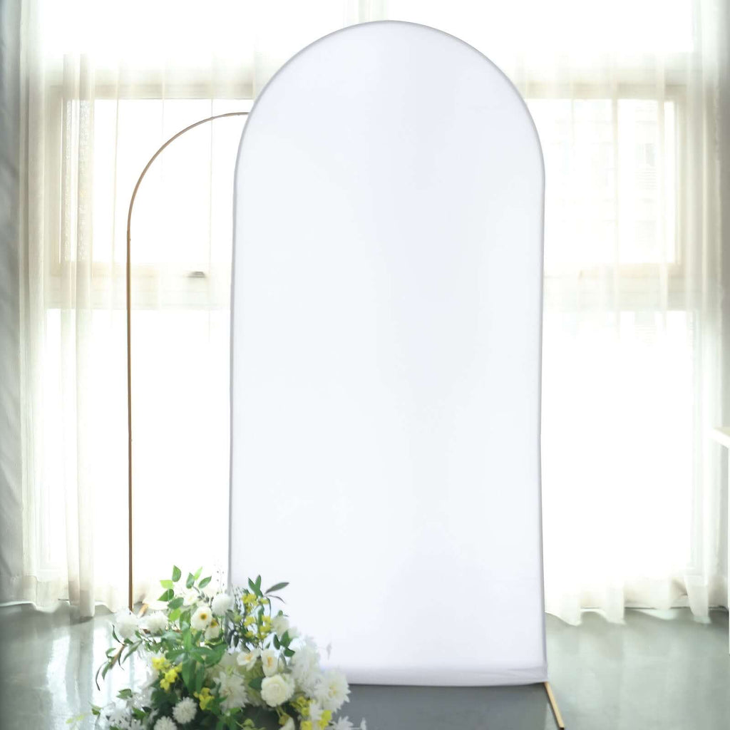 7ft Matte White Spandex Fitted Chiara Backdrop Stand Cover For Round Top Wedding Arch - Bell Racket Store