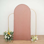 7ft Rose Gold Shimmer Tinsel Spandex Chiara Backdrop Stand Cover For Fitted Round Top Wedding Arch - Bell Racket Store