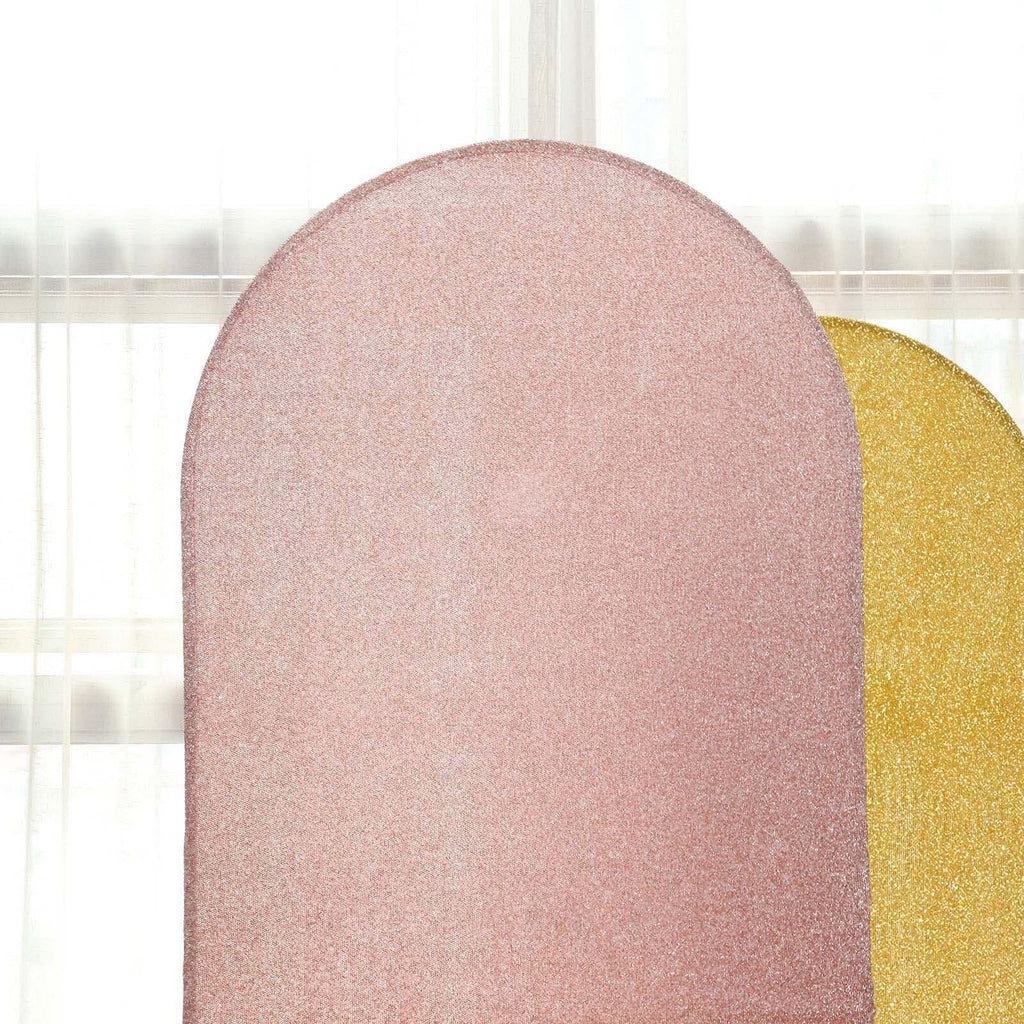 7ft Rose Gold Shimmer Tinsel Spandex Chiara Backdrop Stand Cover For Fitted Round Top Wedding Arch - Bell Racket Store