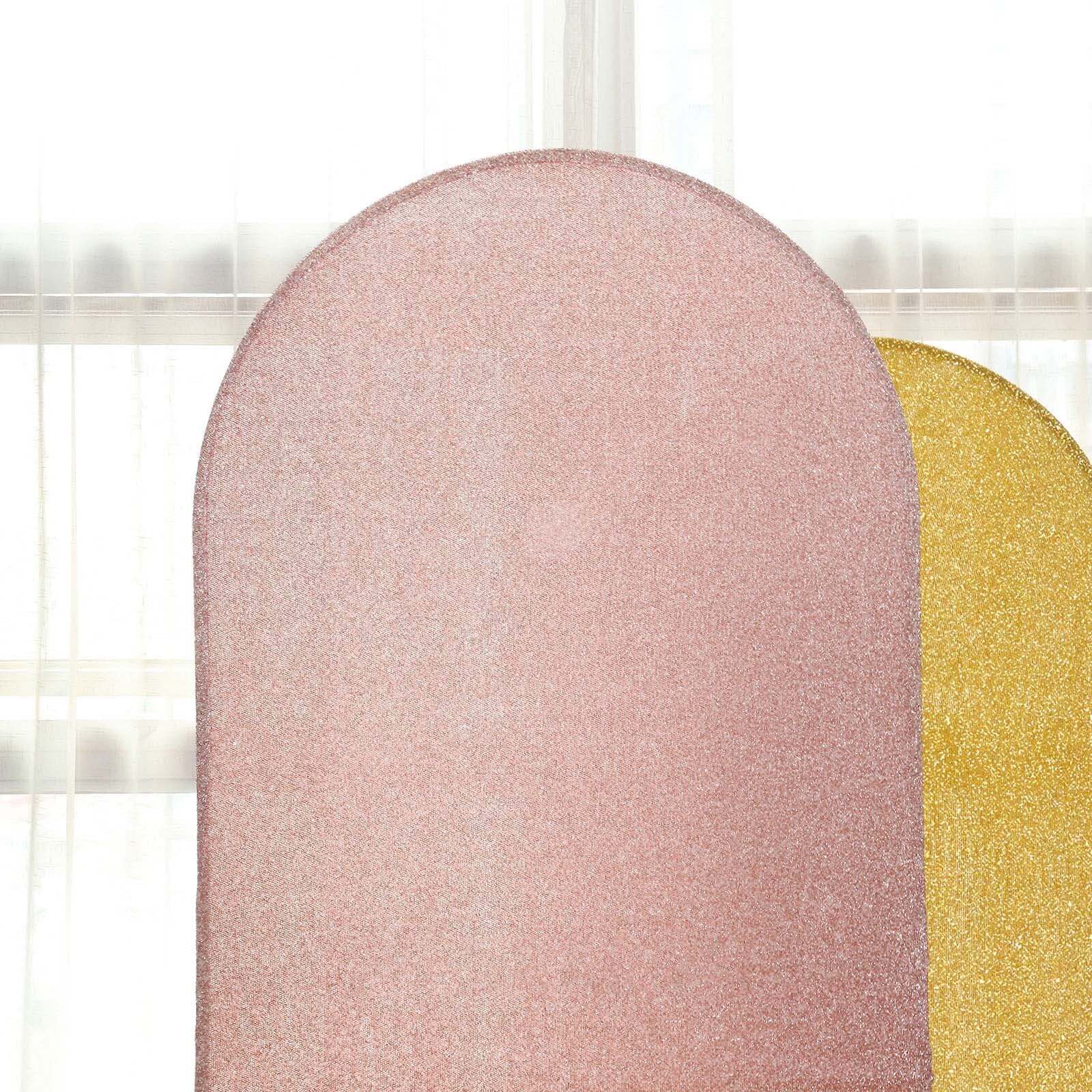 7ft Rose Gold Shimmer Tinsel Spandex Chiara Backdrop Stand Cover For Fitted Round Top Wedding Arch - Bell Racket Store