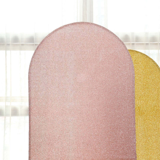 7ft Rose Gold Shimmer Tinsel Spandex Chiara Backdrop Stand Cover For Fitted Round Top Wedding Arch - Bell Racket Store