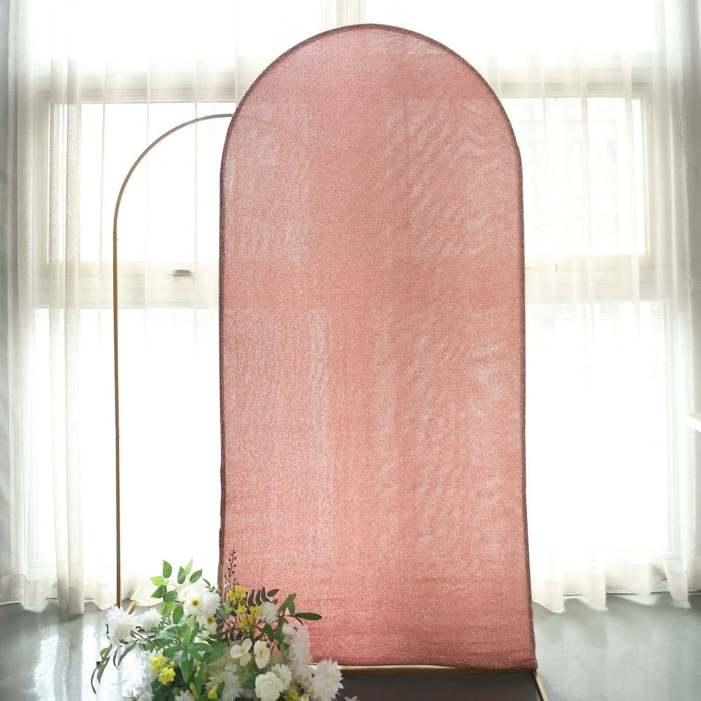 7ft Rose Gold Shimmer Tinsel Spandex Chiara Backdrop Stand Cover For Fitted Round Top Wedding Arch - Bell Racket Store