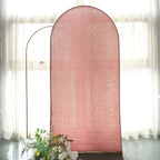7ft Rose Gold Shimmer Tinsel Spandex Chiara Backdrop Stand Cover For Fitted Round Top Wedding Arch - Bell Racket Store