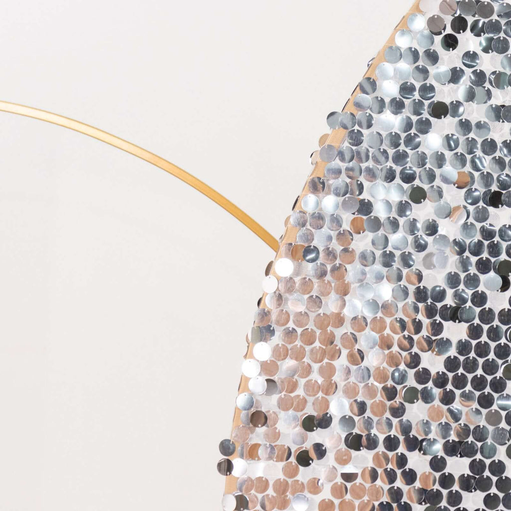 7ft Silver Double Sided Big Payette Sequin Chiara Wedding Arch Cover For Half Moon Backdrop Stand - Bell Racket Store