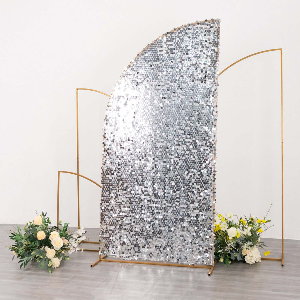7ft Silver Double Sided Big Payette Sequin Chiara Wedding Arch Cover For Half Moon Backdrop Stand - Bell Racket Store