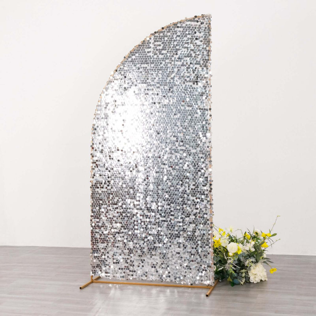 7ft Silver Double Sided Big Payette Sequin Chiara Wedding Arch Cover For Half Moon Backdrop Stand - Bell Racket Store