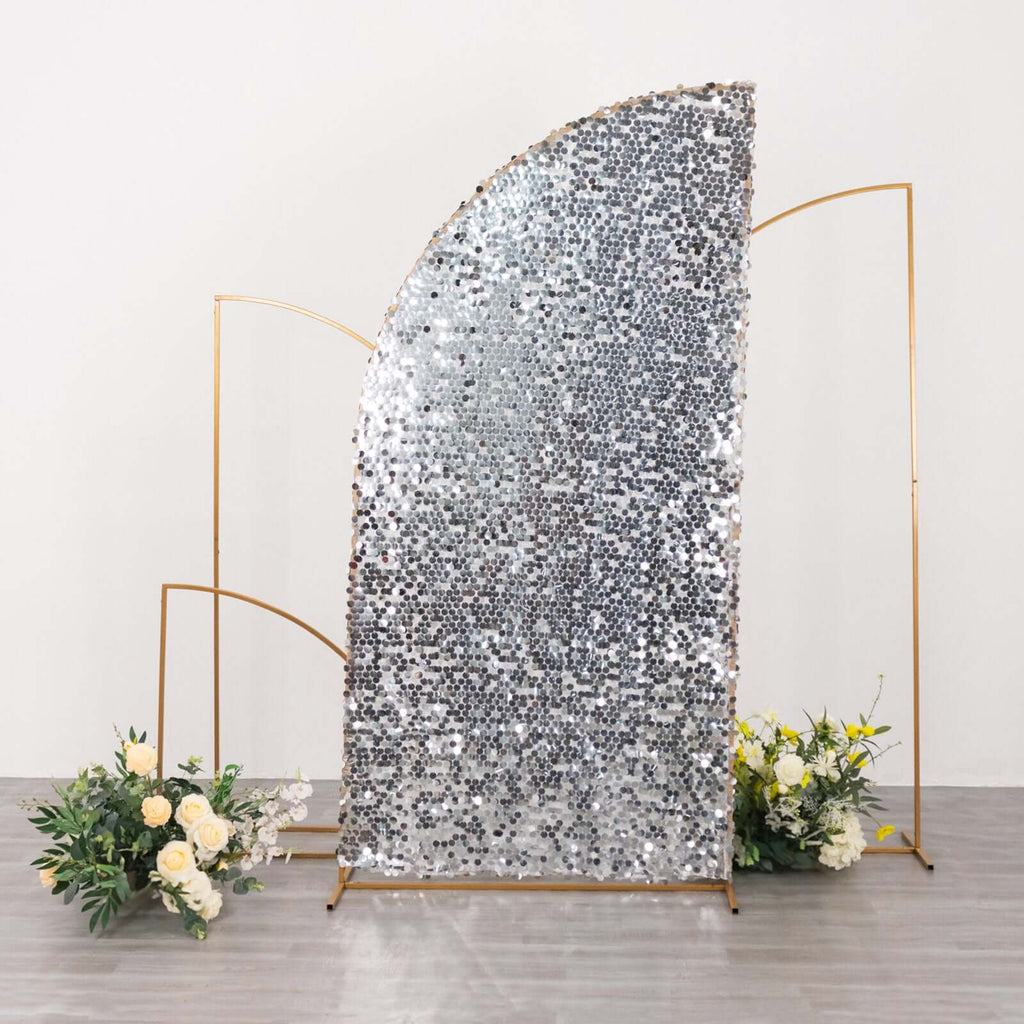 7ft Silver Double Sided Big Payette Sequin Chiara Wedding Arch Cover For Half Moon Backdrop Stand - Bell Racket Store