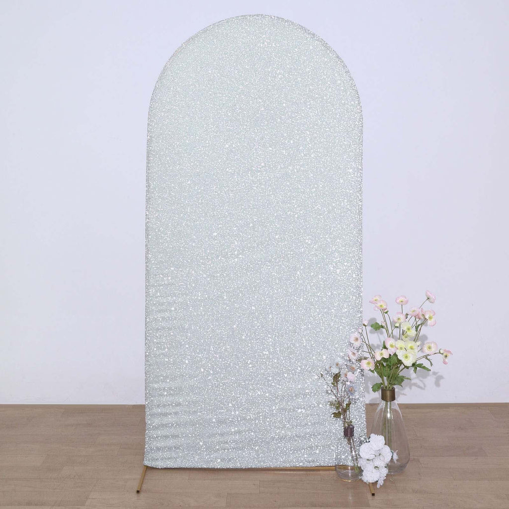 7ft Silver Shimmer Tinsel Spandex Chiara Backdrop Stand Cover For Fitted Round Top Wedding Arch - Bell Racket Store