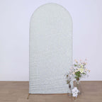 7ft Silver Shimmer Tinsel Spandex Chiara Backdrop Stand Cover For Fitted Round Top Wedding Arch - Bell Racket Store