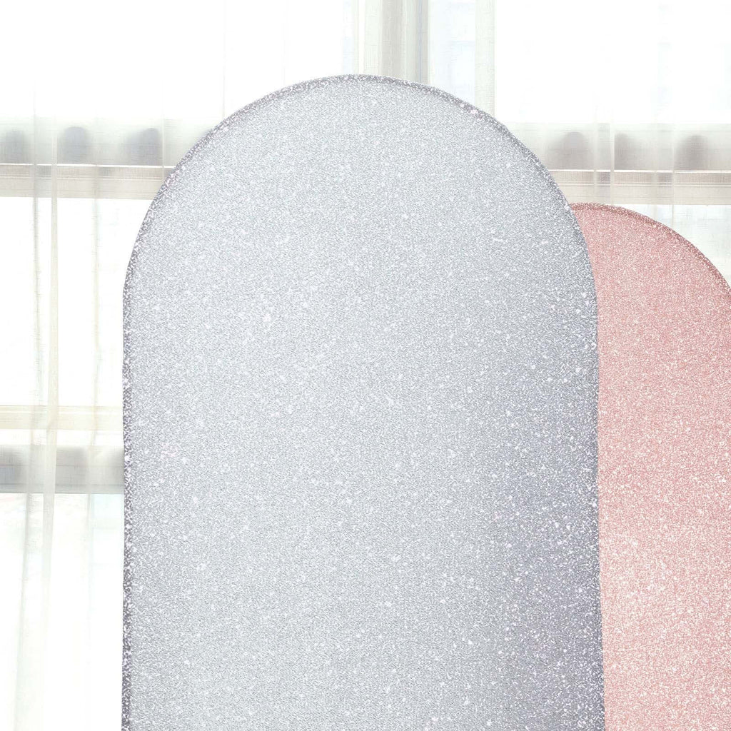 7ft Silver Shimmer Tinsel Spandex Chiara Backdrop Stand Cover For Fitted Round Top Wedding Arch - Bell Racket Store