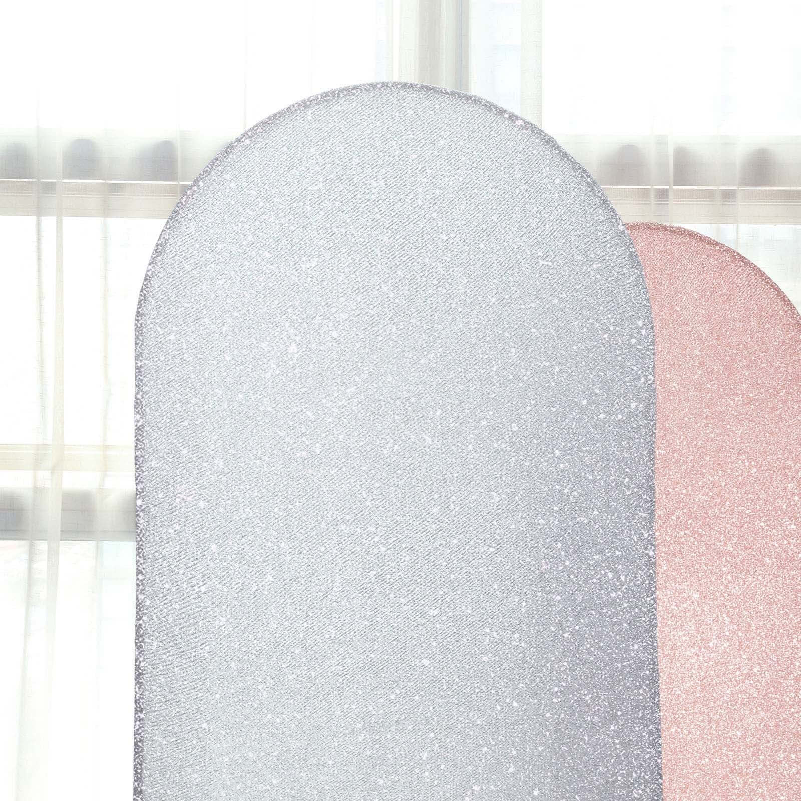 7ft Silver Shimmer Tinsel Spandex Chiara Backdrop Stand Cover For Fitted Round Top Wedding Arch - Bell Racket Store