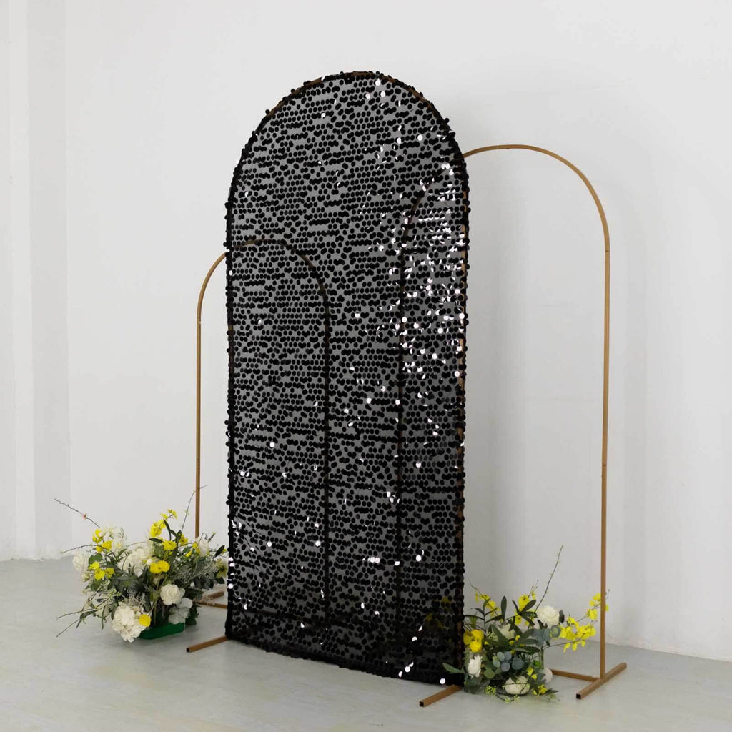 7ft Sparkly Black Big Payette Sequin Fitted Wedding Arch Cover for Round Top Chiara Backdrop Stand - Bell Racket Store