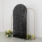 7ft Sparkly Black Big Payette Sequin Fitted Wedding Arch Cover for Round Top Chiara Backdrop Stand - Bell Racket Store