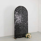7ft Sparkly Black Big Payette Sequin Fitted Wedding Arch Cover for Round Top Chiara Backdrop Stand - Bell Racket Store