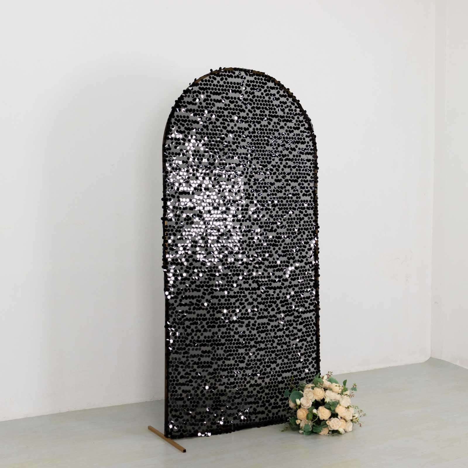 7ft Sparkly Black Big Payette Sequin Fitted Wedding Arch Cover for Round Top Chiara Backdrop Stand - Bell Racket Store