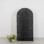 7ft Sparkly Black Big Payette Sequin Fitted Wedding Arch Cover for Round Top Chiara Backdrop Stand - Bell Racket Store