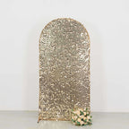 7ft Sparkly Champagne Big Payette Sequin Fitted Wedding Arch Cover for Round Top Chiara Backdrop Stand - Bell Racket Store