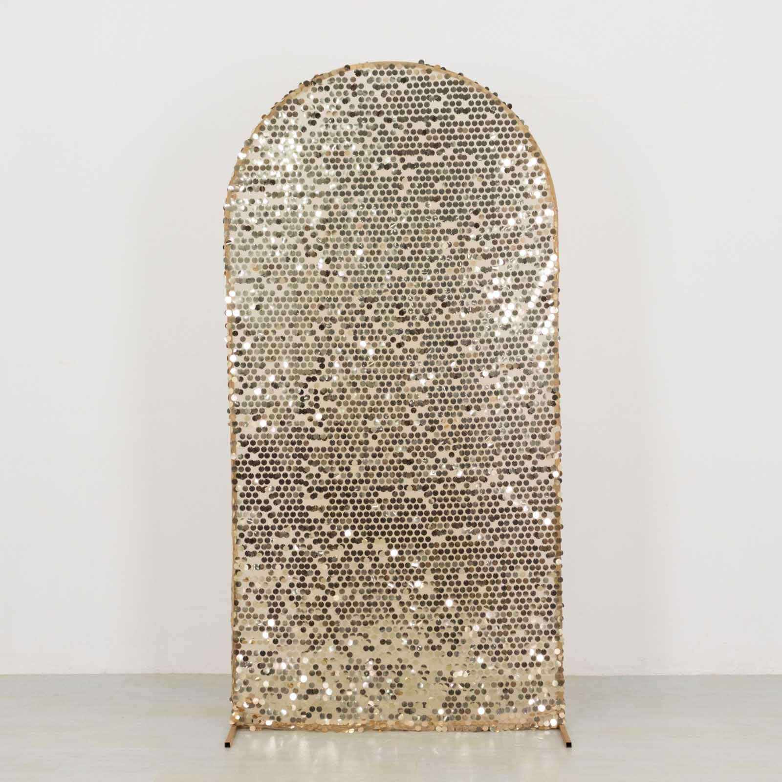 7ft Sparkly Champagne Big Payette Sequin Fitted Wedding Arch Cover for Round Top Chiara Backdrop Stand - Bell Racket Store