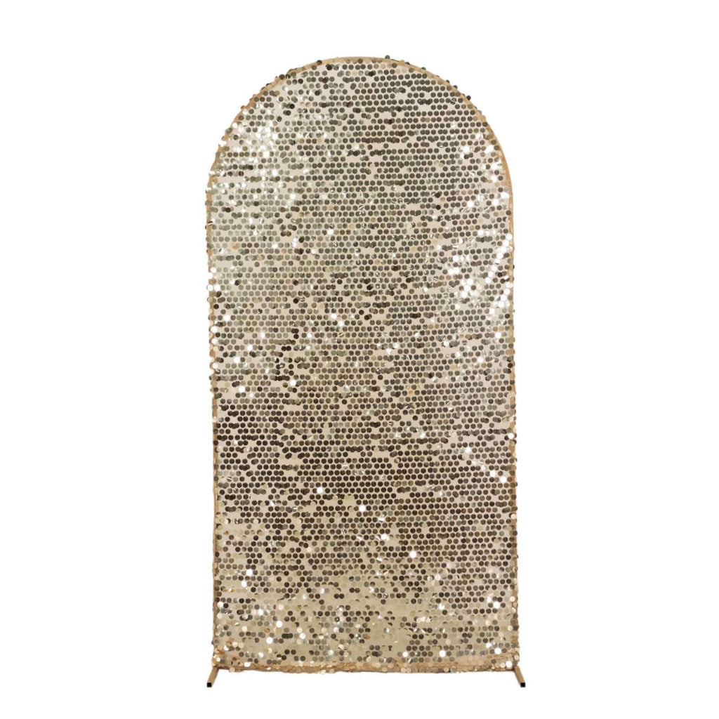 7ft Sparkly Champagne Big Payette Sequin Fitted Wedding Arch Cover for Round Top Chiara Backdrop Stand - Bell Racket Store