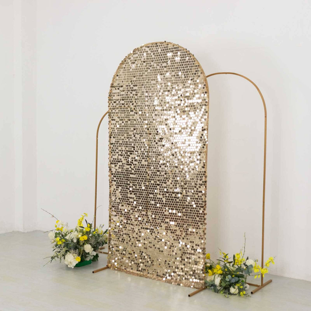 7ft Sparkly Champagne Big Payette Sequin Fitted Wedding Arch Cover for Round Top Chiara Backdrop Stand - Bell Racket Store