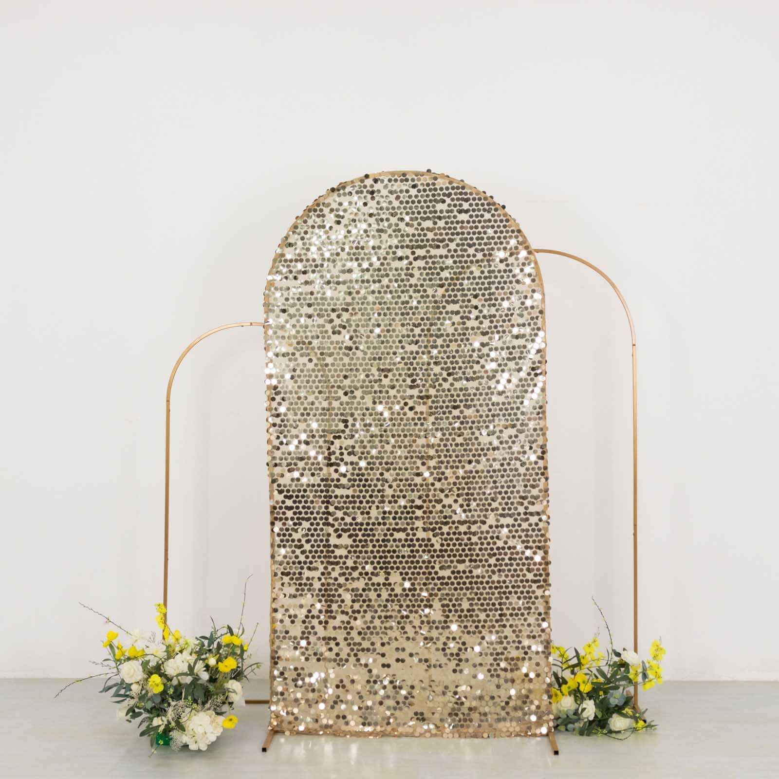 7ft Sparkly Champagne Big Payette Sequin Fitted Wedding Arch Cover for Round Top Chiara Backdrop Stand - Bell Racket Store