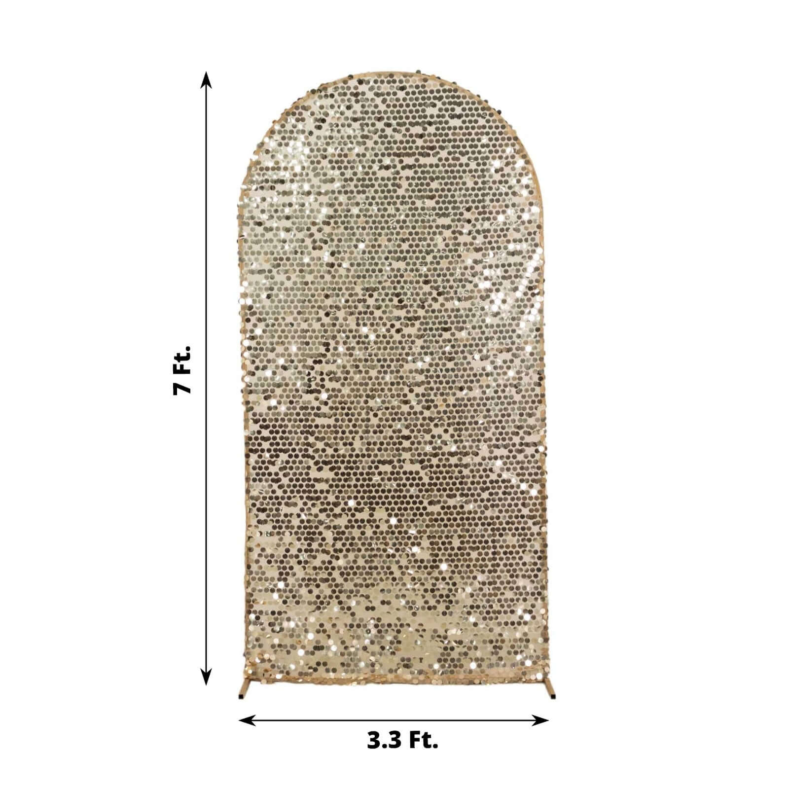7ft Sparkly Champagne Big Payette Sequin Fitted Wedding Arch Cover for Round Top Chiara Backdrop Stand - Bell Racket Store