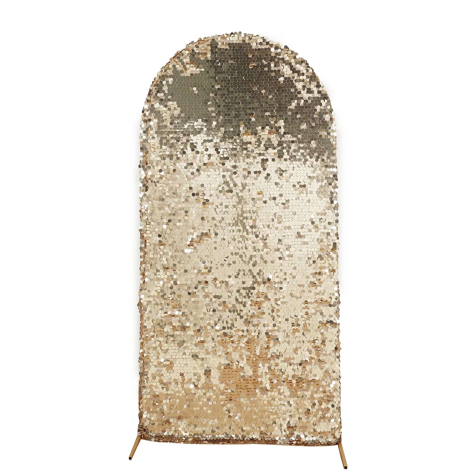 7ft Sparkly Champagne Double Sided Big Payette Sequin Chiara Backdrop Stand Cover For Fitted Round Top Wedding Arch - Bell Racket Store