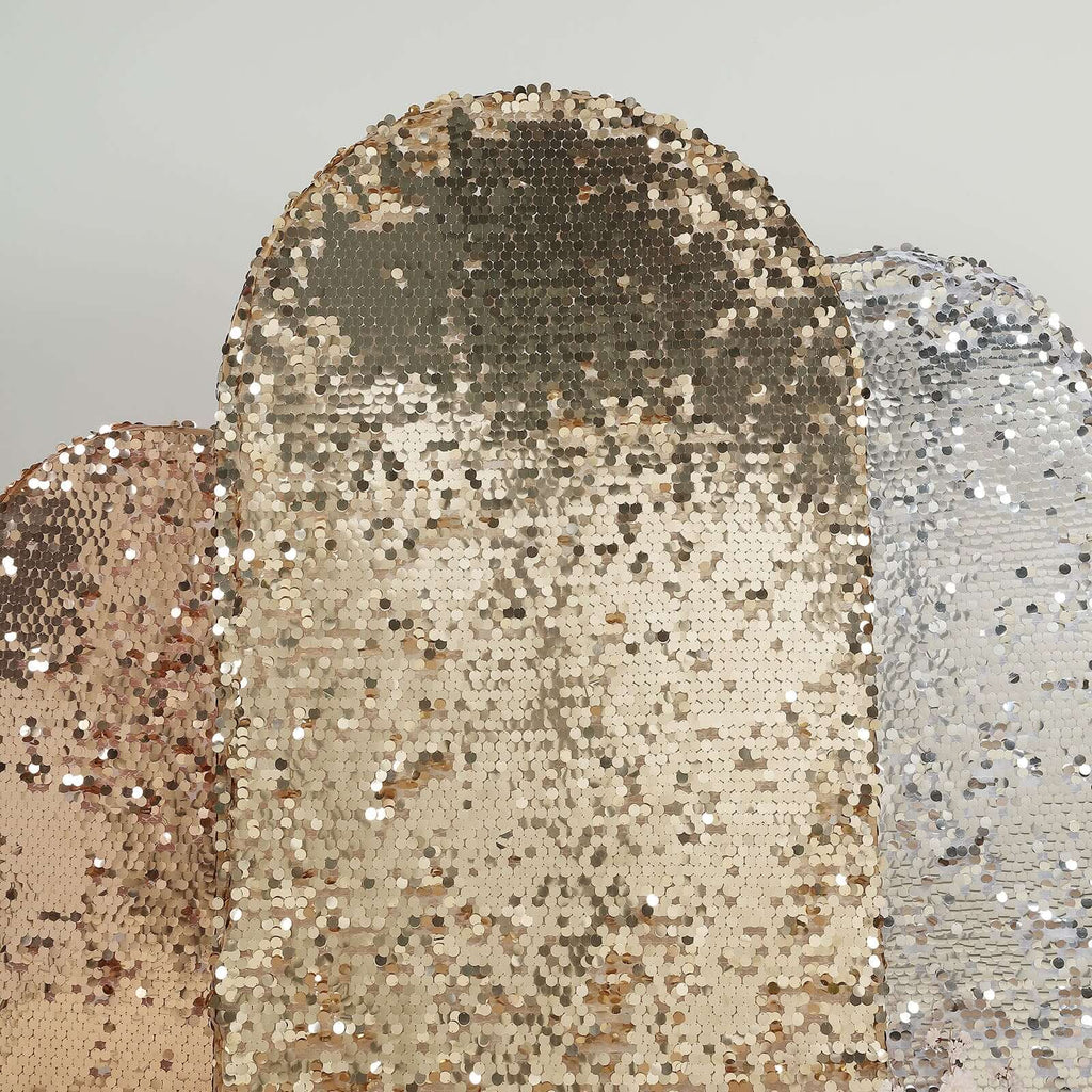 7ft Sparkly Champagne Double Sided Big Payette Sequin Chiara Backdrop Stand Cover For Fitted Round Top Wedding Arch - Bell Racket Store