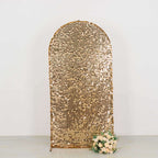 7ft Sparkly Gold Big Payette Sequin Fitted Wedding Arch Cover for Round Top Chiara Backdrop Stand - Bell Racket Store
