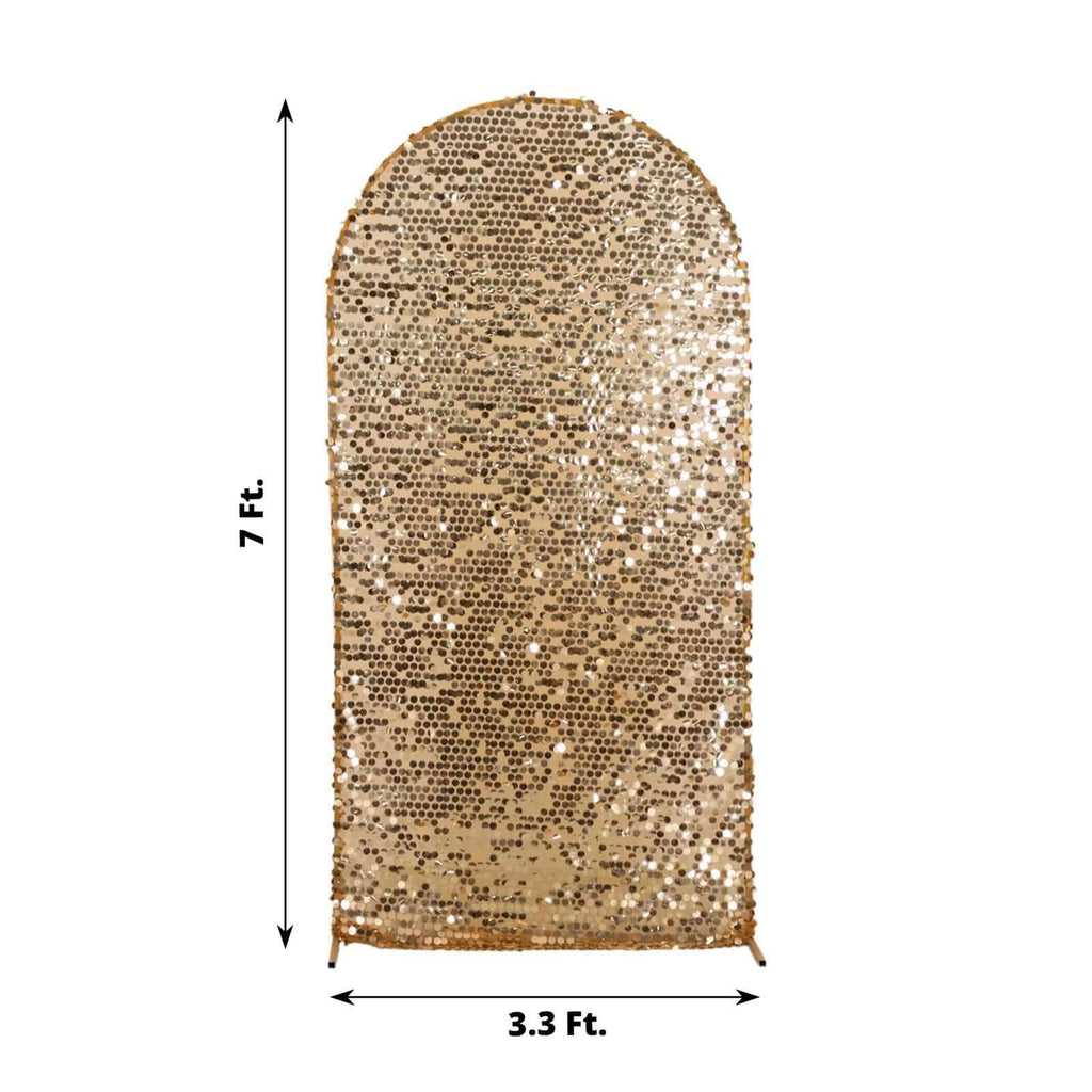 7ft Sparkly Gold Big Payette Sequin Fitted Wedding Arch Cover for Round Top Chiara Backdrop Stand - Bell Racket Store