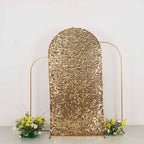 7ft Sparkly Gold Big Payette Sequin Fitted Wedding Arch Cover for Round Top Chiara Backdrop Stand - Bell Racket Store