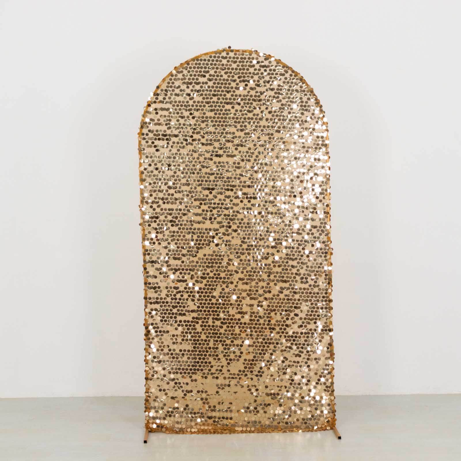 7ft Sparkly Gold Big Payette Sequin Fitted Wedding Arch Cover for Round Top Chiara Backdrop Stand - Bell Racket Store