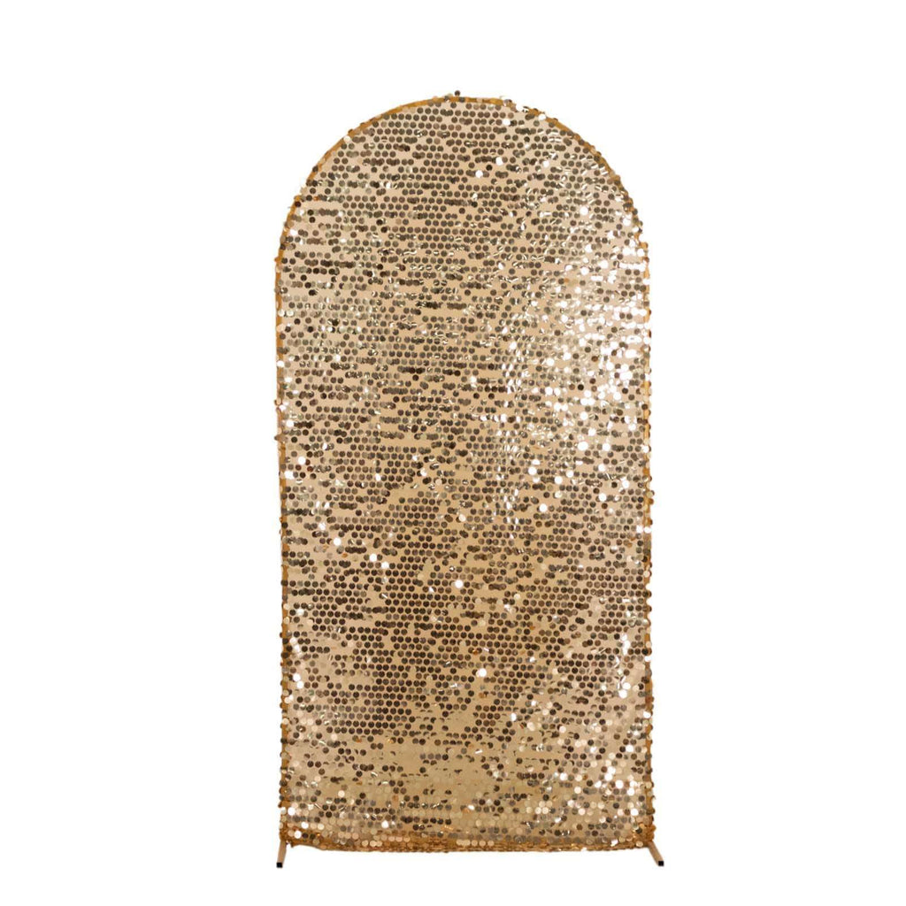 7ft Sparkly Gold Big Payette Sequin Fitted Wedding Arch Cover for Round Top Chiara Backdrop Stand - Bell Racket Store