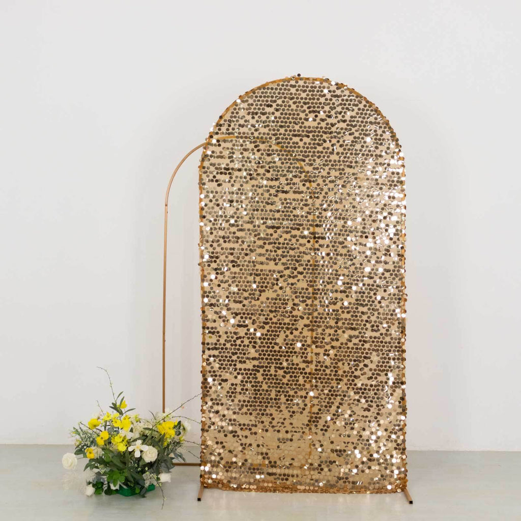 7ft Sparkly Gold Big Payette Sequin Fitted Wedding Arch Cover for Round Top Chiara Backdrop Stand - Bell Racket Store