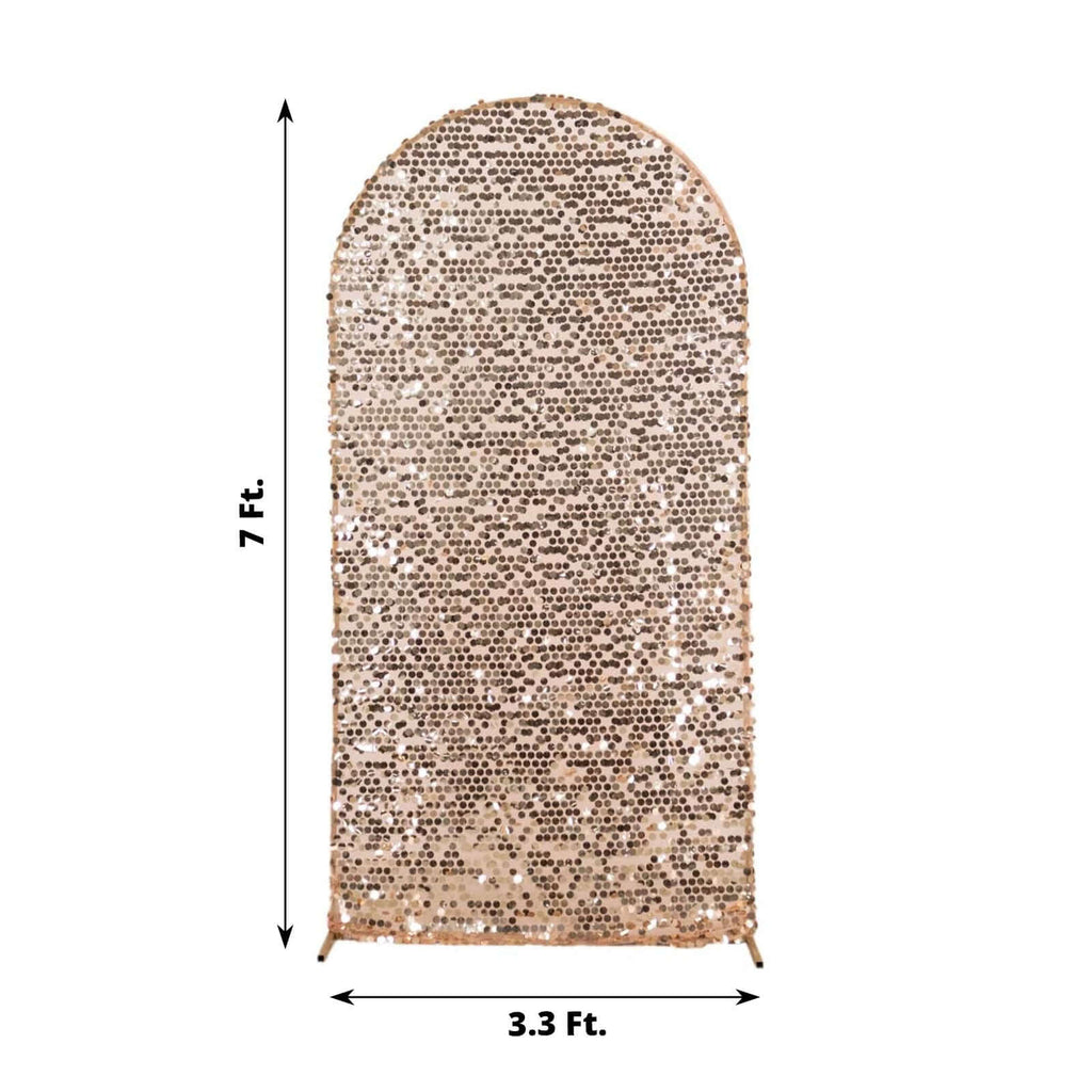 7ft Sparkly Rose Gold Big Payette Sequin Fitted Wedding Arch Cover for Round Top Chiara Backdrop Stand - Bell Racket Store