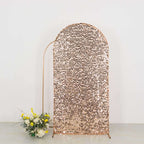 7ft Sparkly Rose Gold Big Payette Sequin Fitted Wedding Arch Cover for Round Top Chiara Backdrop Stand - Bell Racket Store