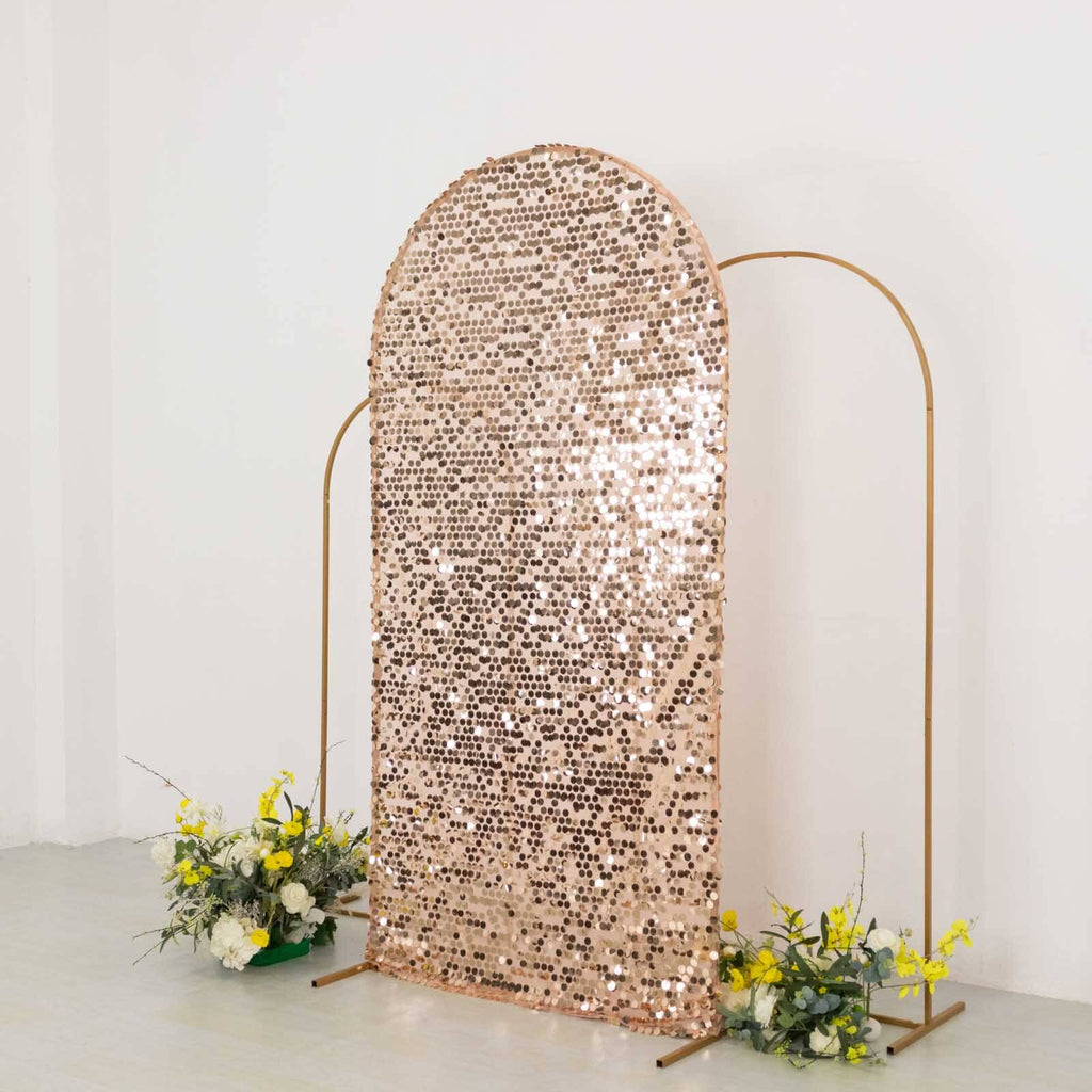 7ft Sparkly Rose Gold Big Payette Sequin Fitted Wedding Arch Cover for Round Top Chiara Backdrop Stand - Bell Racket Store