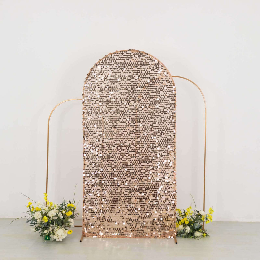 7ft Sparkly Rose Gold Big Payette Sequin Fitted Wedding Arch Cover for Round Top Chiara Backdrop Stand - Bell Racket Store