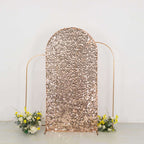 7ft Sparkly Rose Gold Big Payette Sequin Fitted Wedding Arch Cover for Round Top Chiara Backdrop Stand - Bell Racket Store