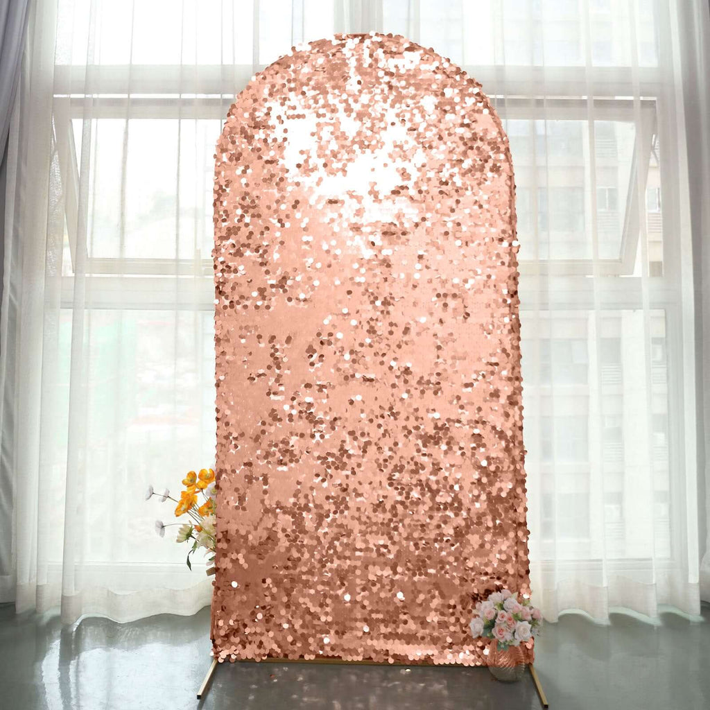 7ft Sparkly Rose Gold Double Sided Big Payette Sequin Chiara Backdrop Stand Cover For Fitted Round Top Wedding Arch - Bell Racket Store
