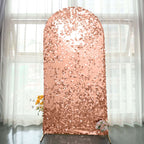 7ft Sparkly Rose Gold Double Sided Big Payette Sequin Chiara Backdrop Stand Cover For Fitted Round Top Wedding Arch - Bell Racket Store